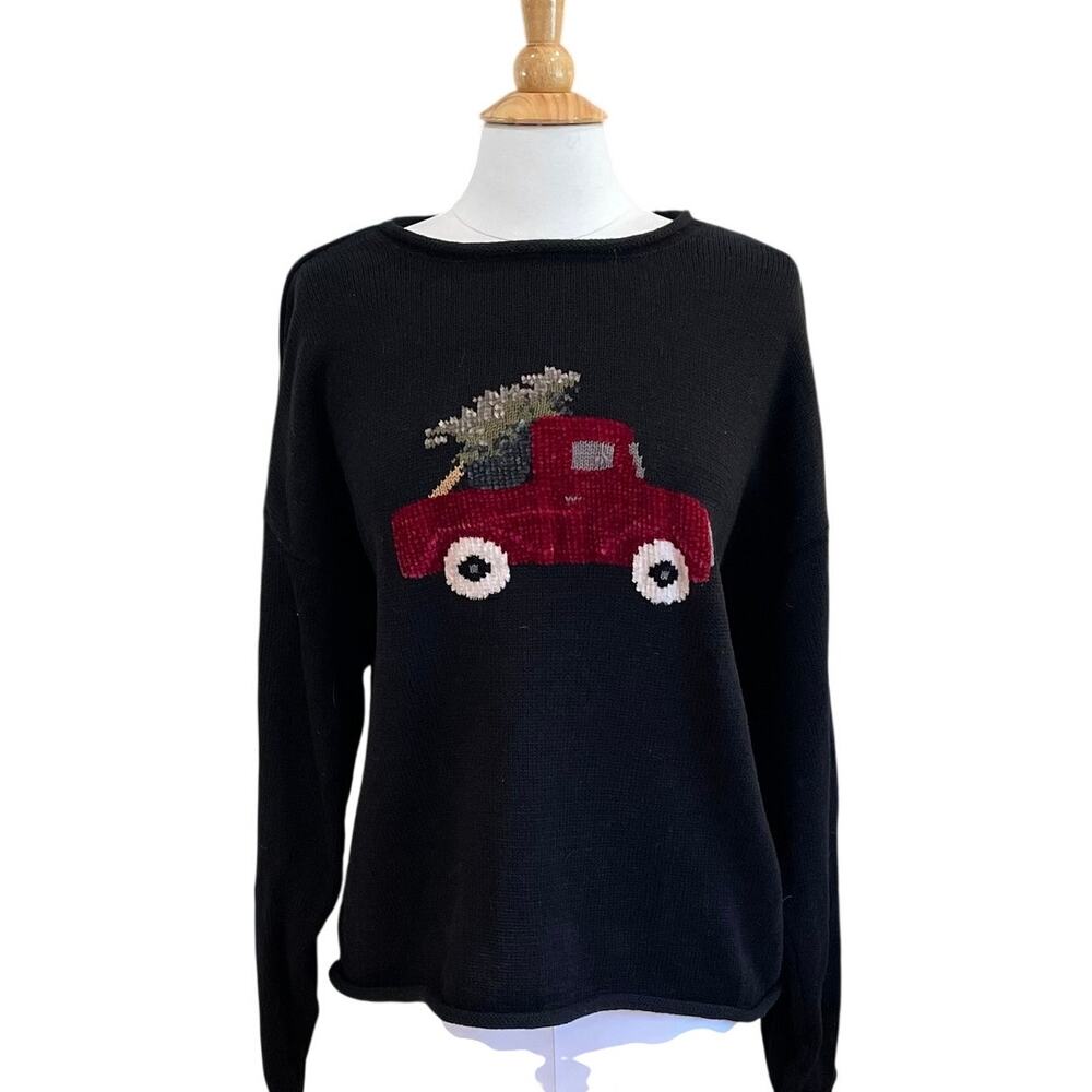 NorthStyle Black Long Sleeve Sweater Red Truck, Christmas Tree, 3X